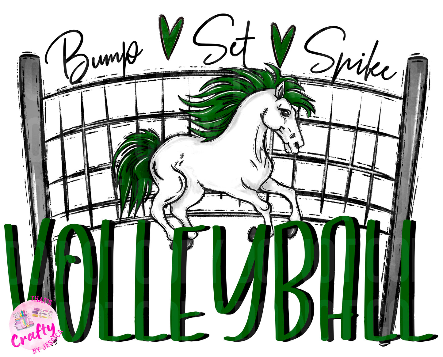 Volleyball Mustangs Green Black PNG