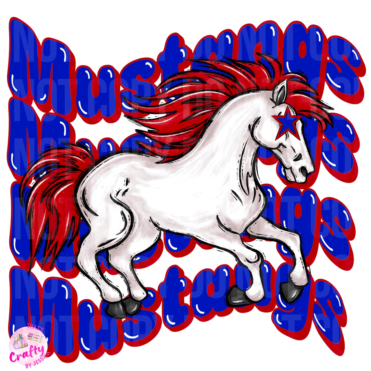 Wavy Mustangs Colts Broncos Red/Blue PNG