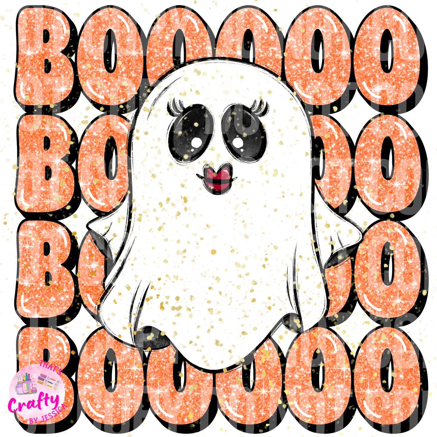 Orange Boo Ghost Glitter Halloween PNG