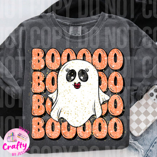 Orange Boo Ghost Glitter Halloween PNG