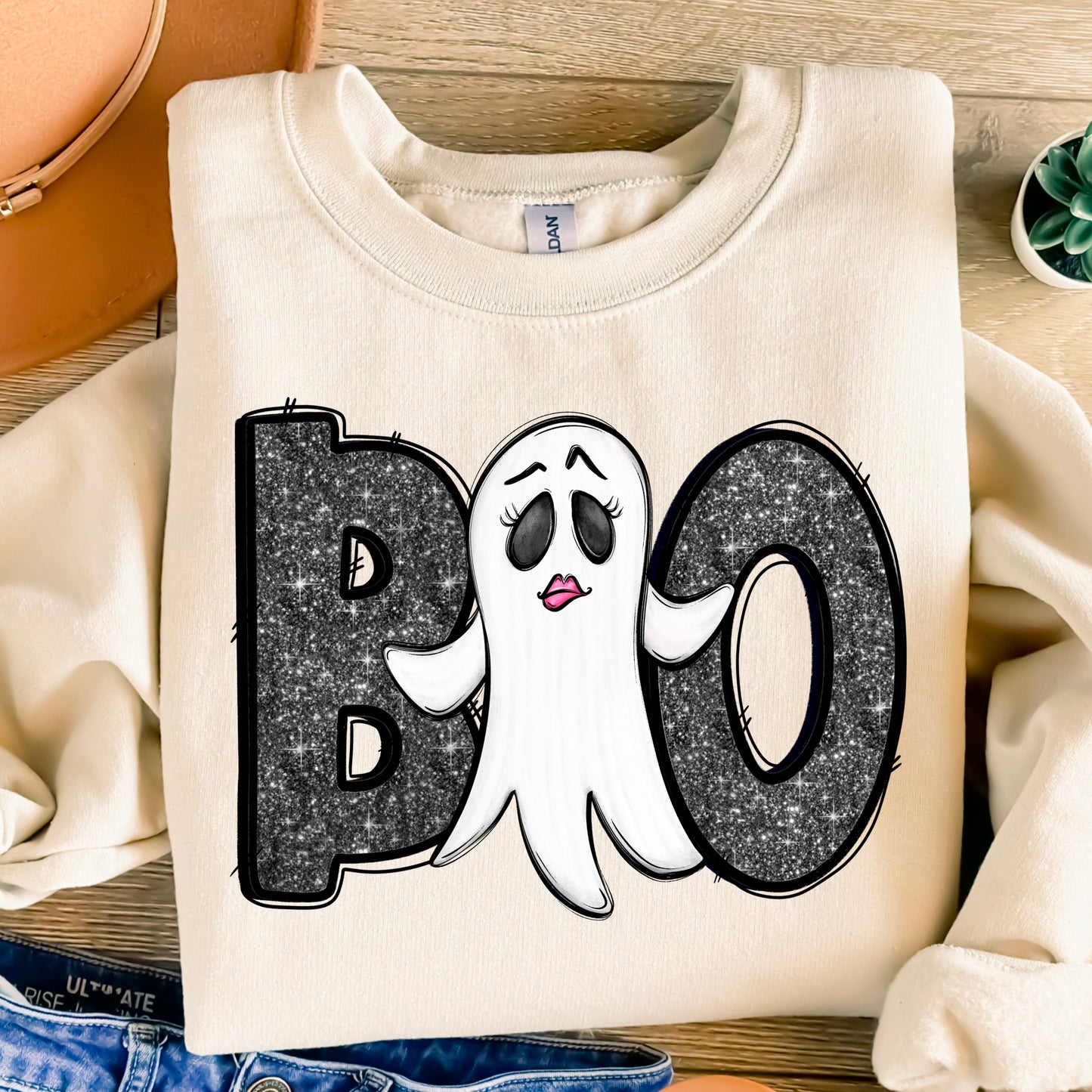 Black Boo Ghost Glitter Halloween PNG