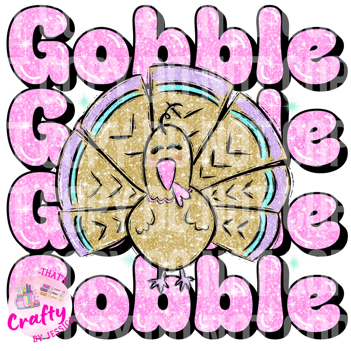 Preppy Pink Glitter Gobble PNG