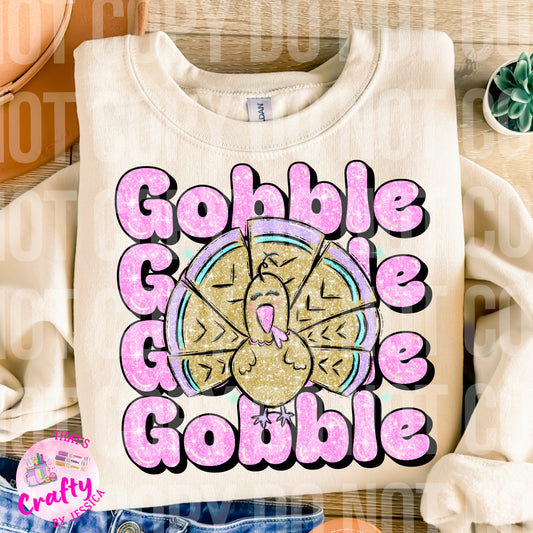 Preppy Pink Glitter Gobble PNG