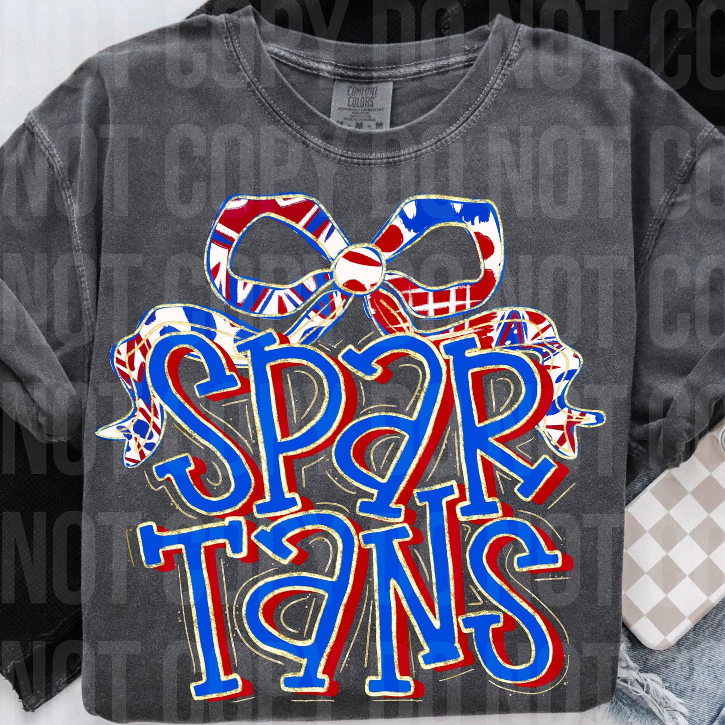 Spartans blue red bow name png