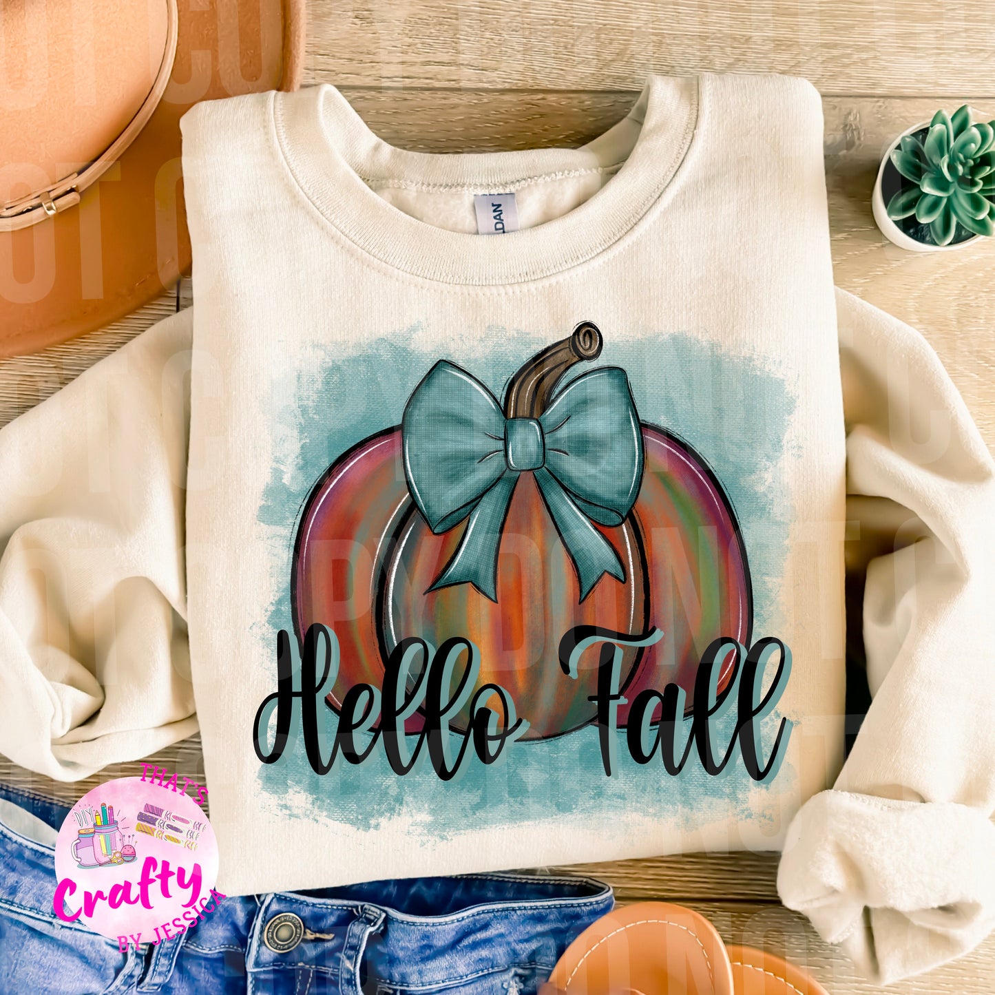 Teal Pumpkin Hello Fall PNG