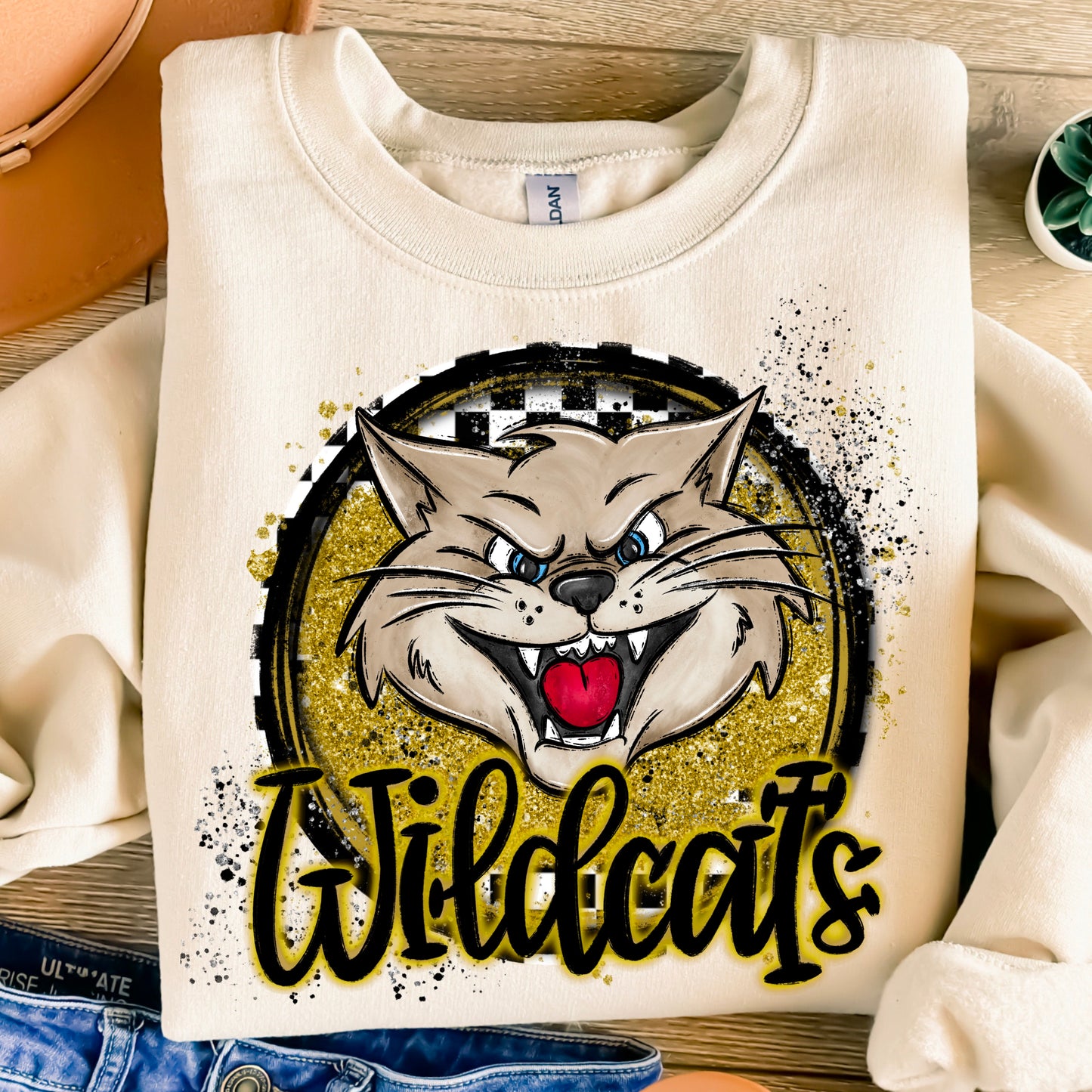 Checkered glitter mascots digital design